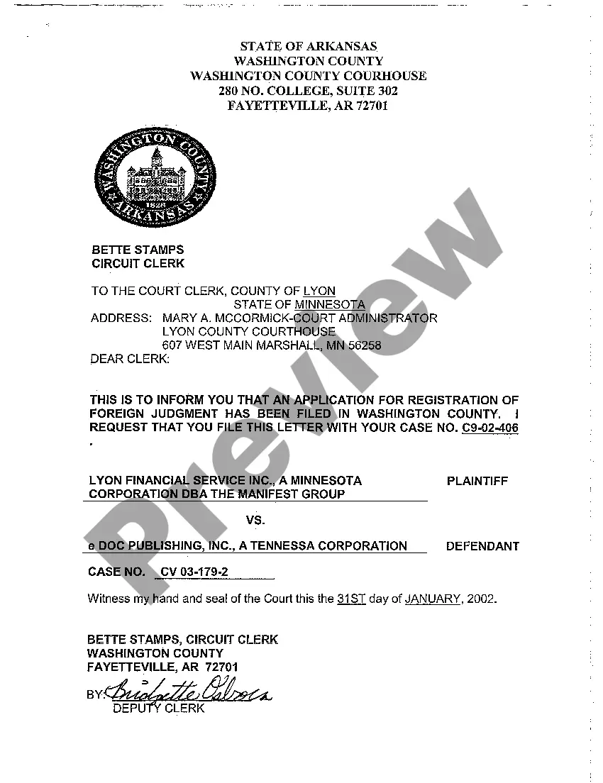 Preview A05 Letter regarding filing of Application for Registration of Foreign Judgment