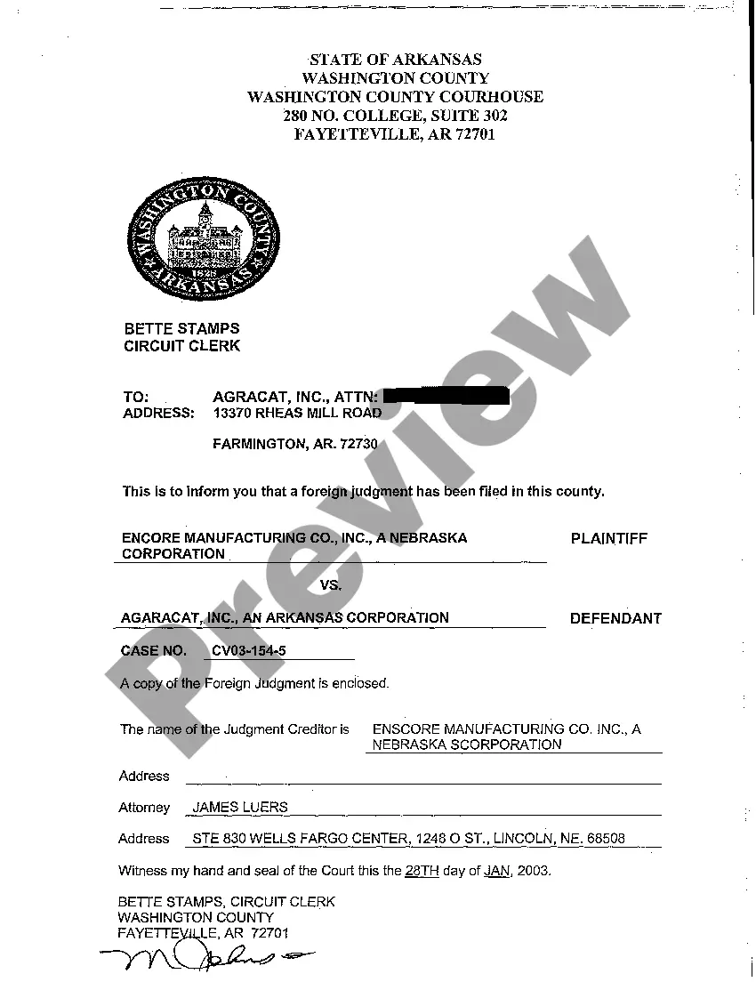 Preview A02 Letter regarding filing of foreign judgment