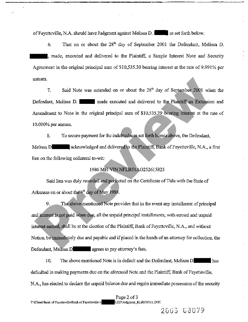 Preview A10 Judgment on Complaint for Replevin