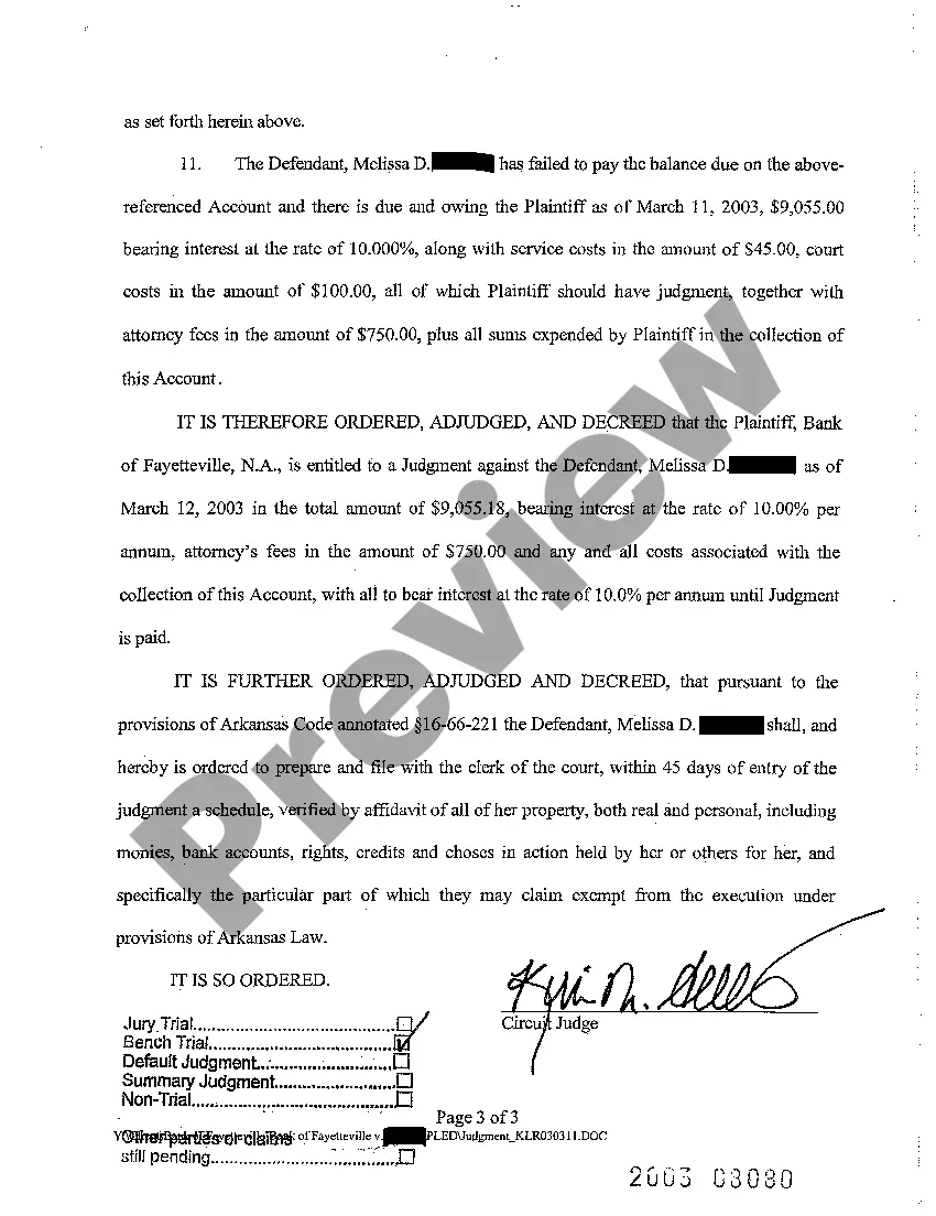 Preview A10 Judgment on Complaint for Replevin