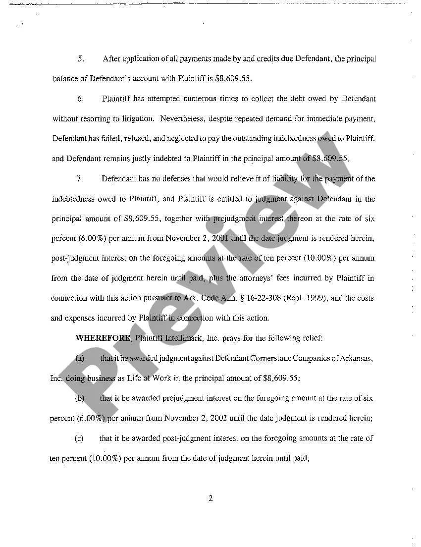 Preview A02 Complaint for Collection of Debt