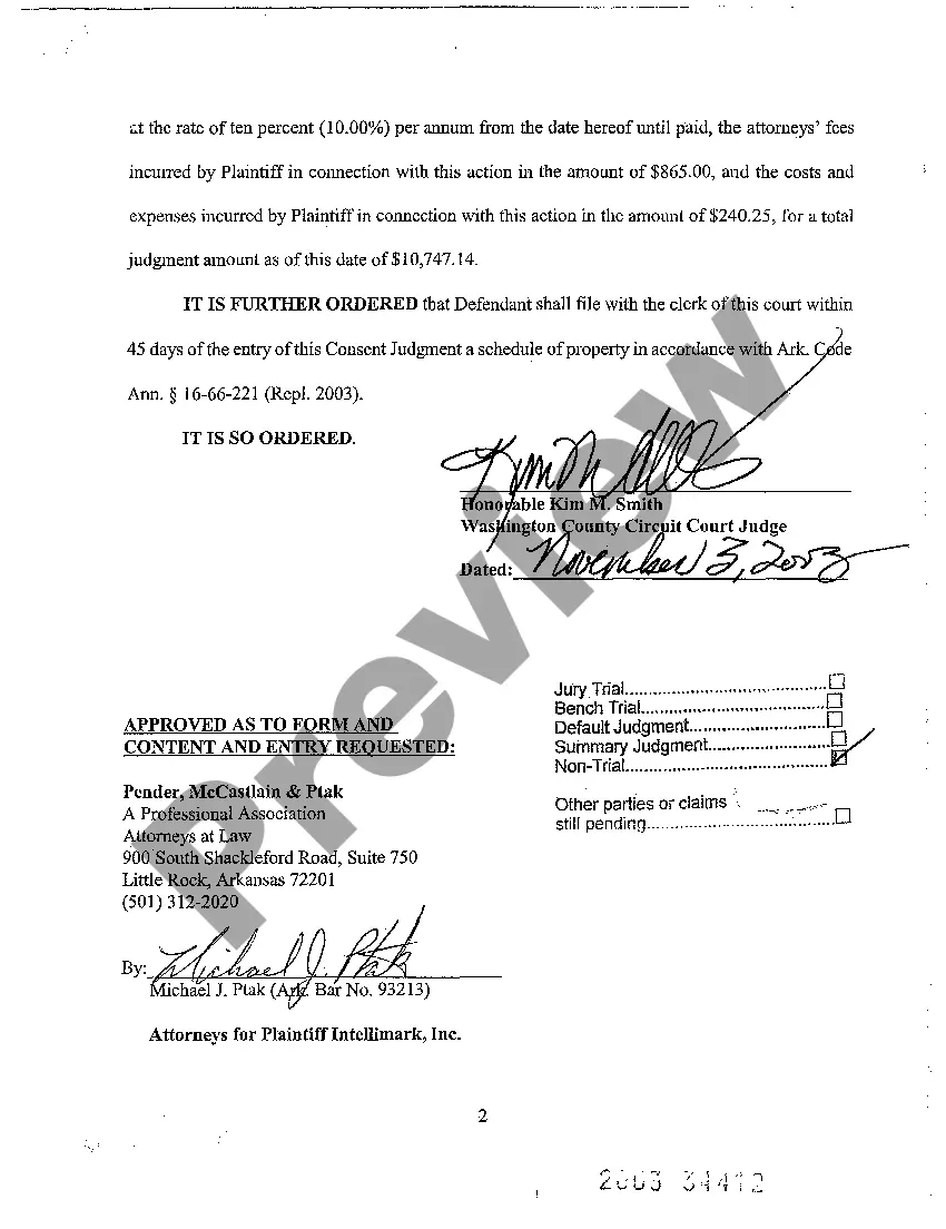 Preview A13 Consent Judgment on Complaint for Collection of Debt