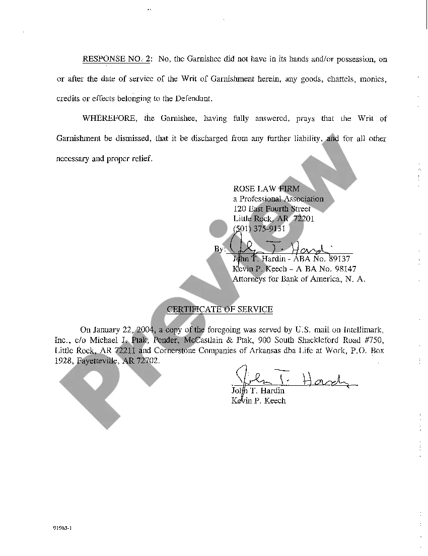 Get A16 Garnishee's Answer to Writ of Garnishment Preview A16 Garnishee's Answer to Writ of Garnishment