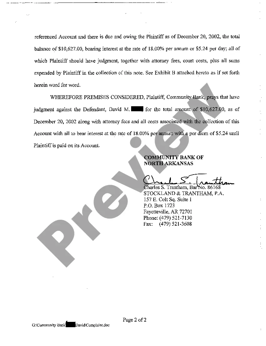 Preview A02 Complaint for Collection of Debt