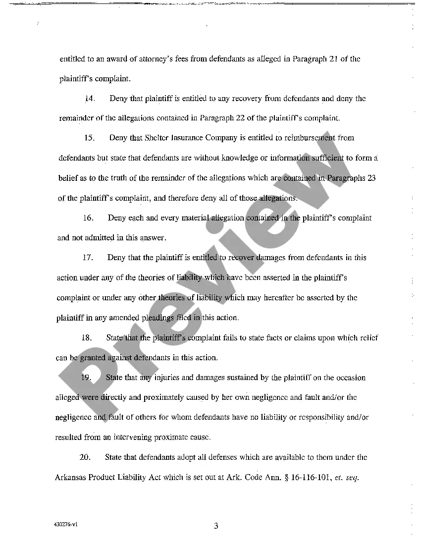 Preview A07 Answer to Complaint for Product Liability