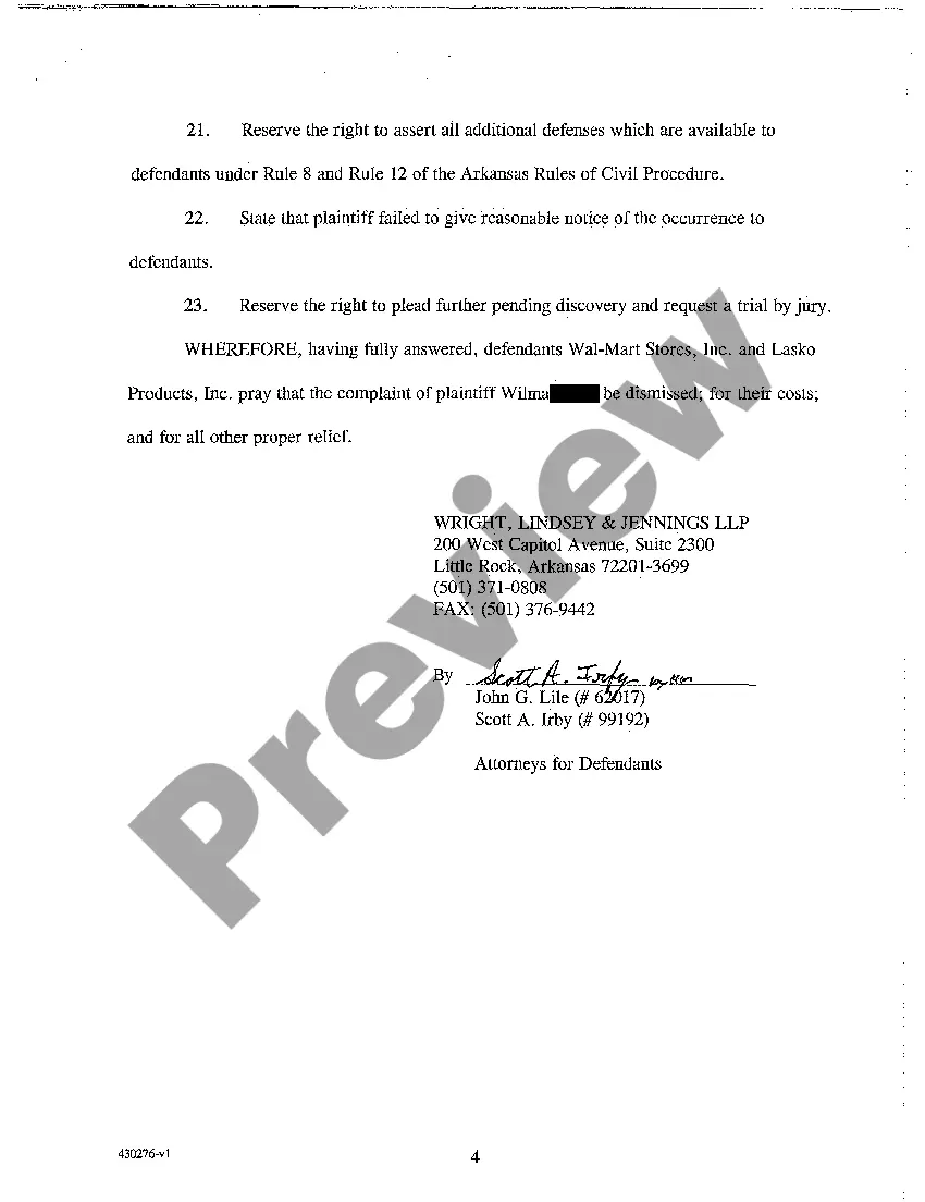 Preview A07 Answer to Complaint for Product Liability