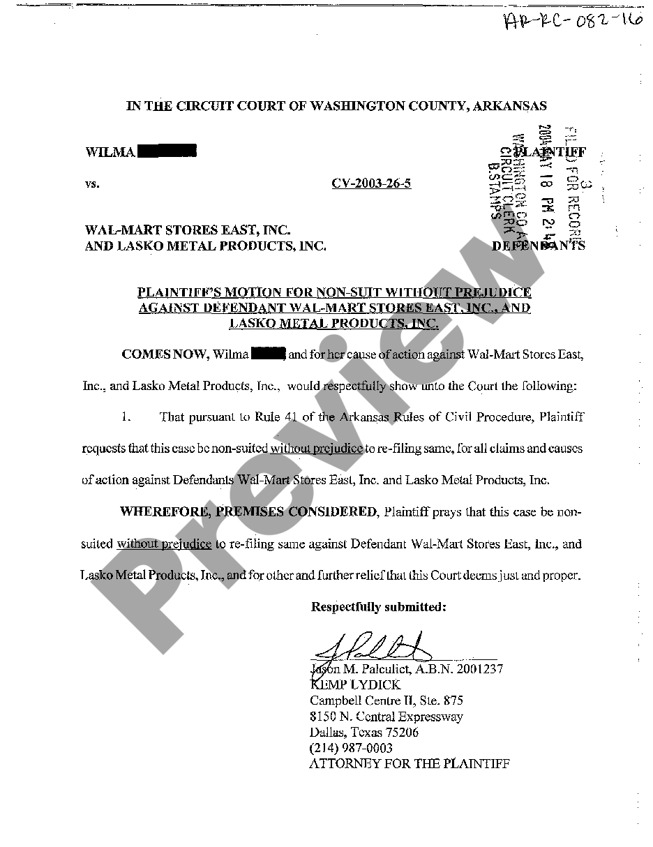 little-rock-arkansas-plaintiff-s-motion-for-nonsuit-without-prejudice