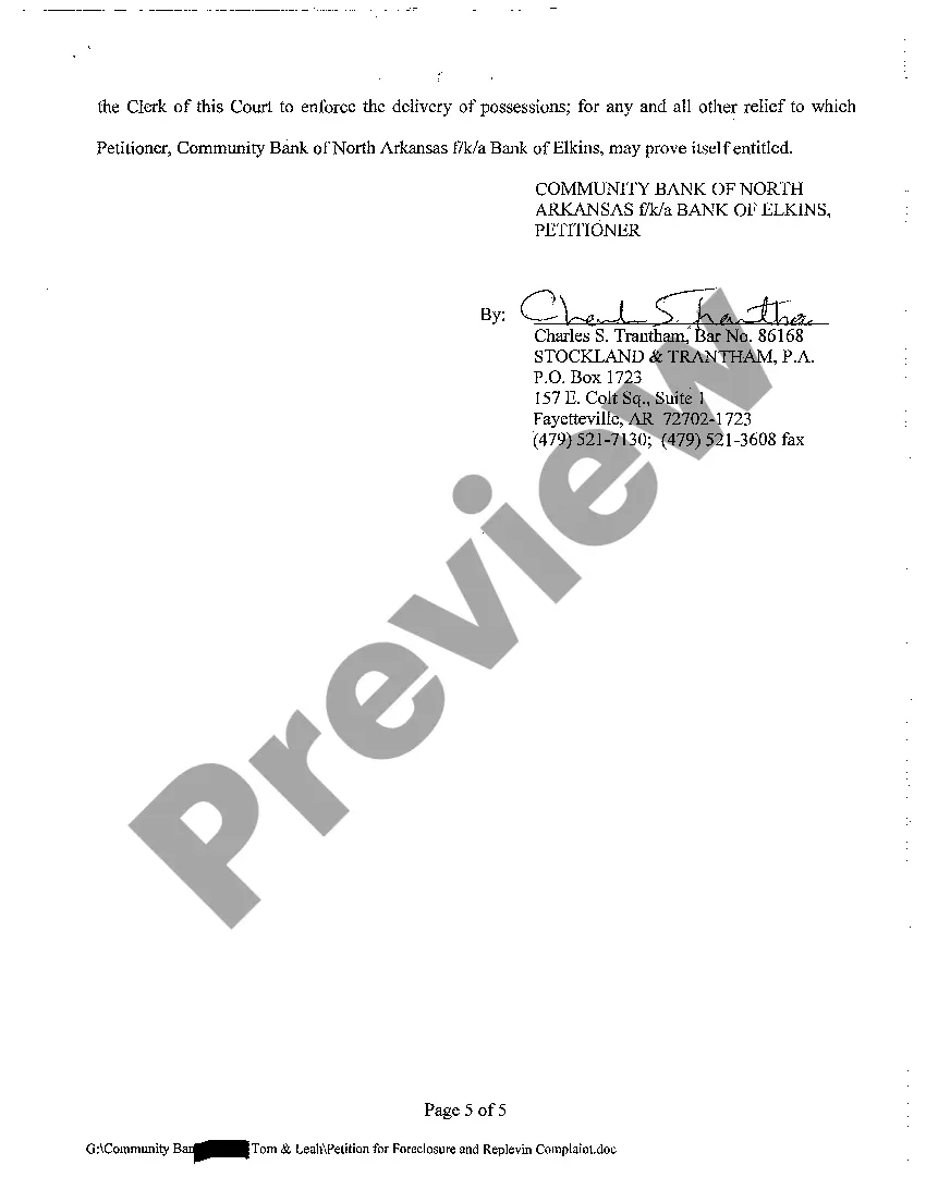 Preview A02 Petition for Foreclosure and Complaint for Replevin