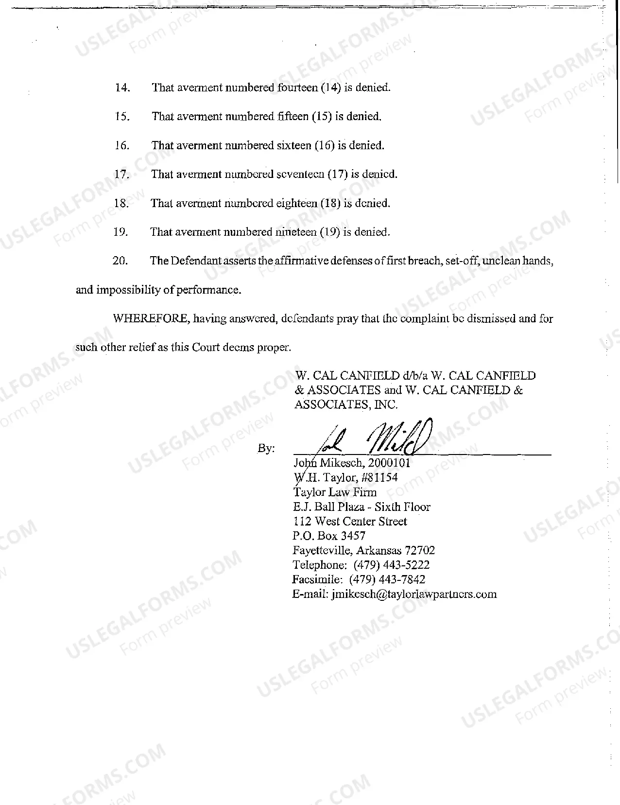 Preview A14 Amended Answer to Complaint for Fraud