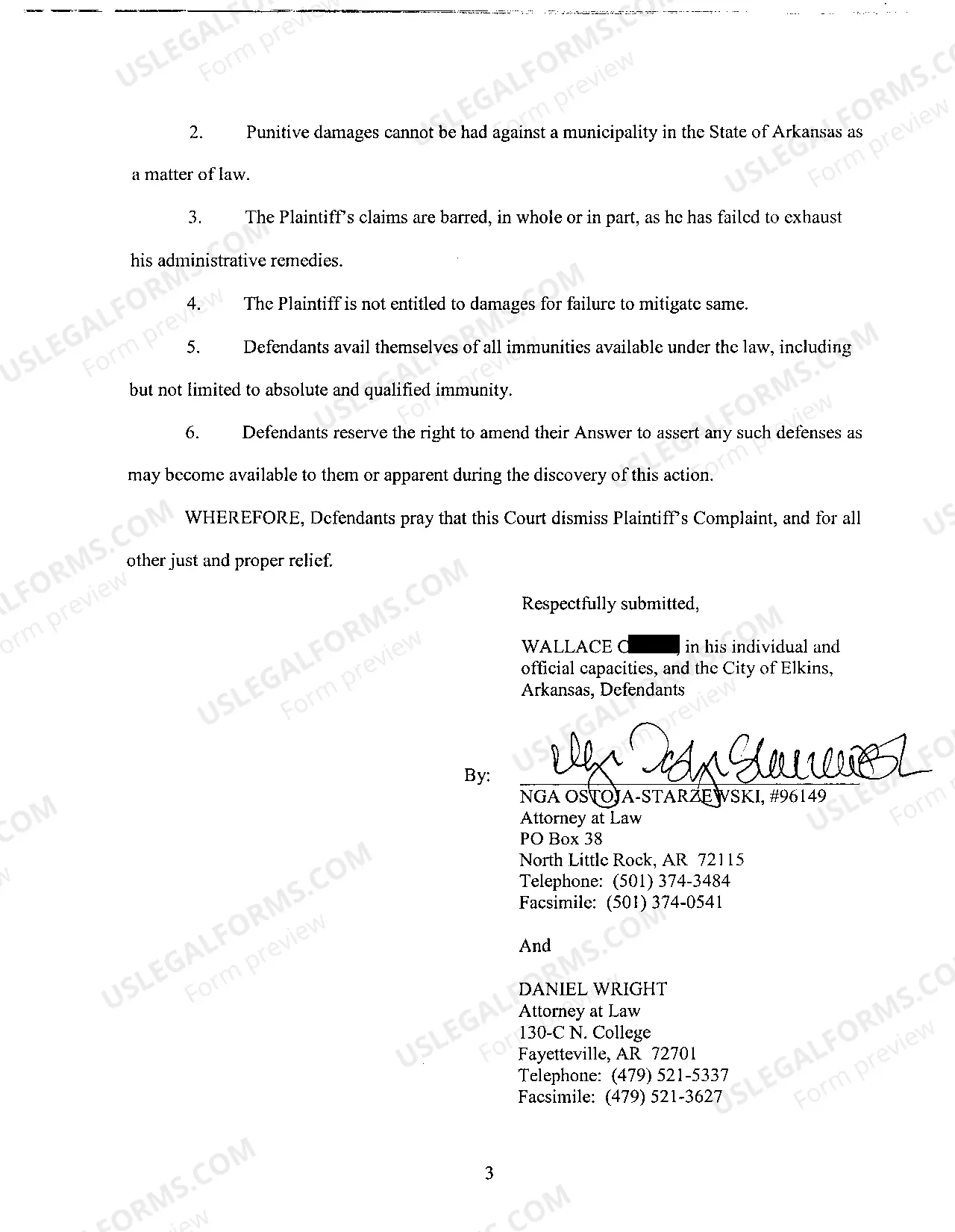 Preview A06 Answer to Complaint for Violation of Arkansas Civil Rights Act of 1993