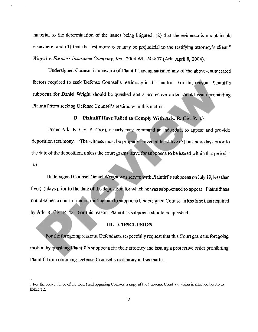 Preview A11 Brief in Support of Defendant's Motion to Quash Subpoena and for Protective Order