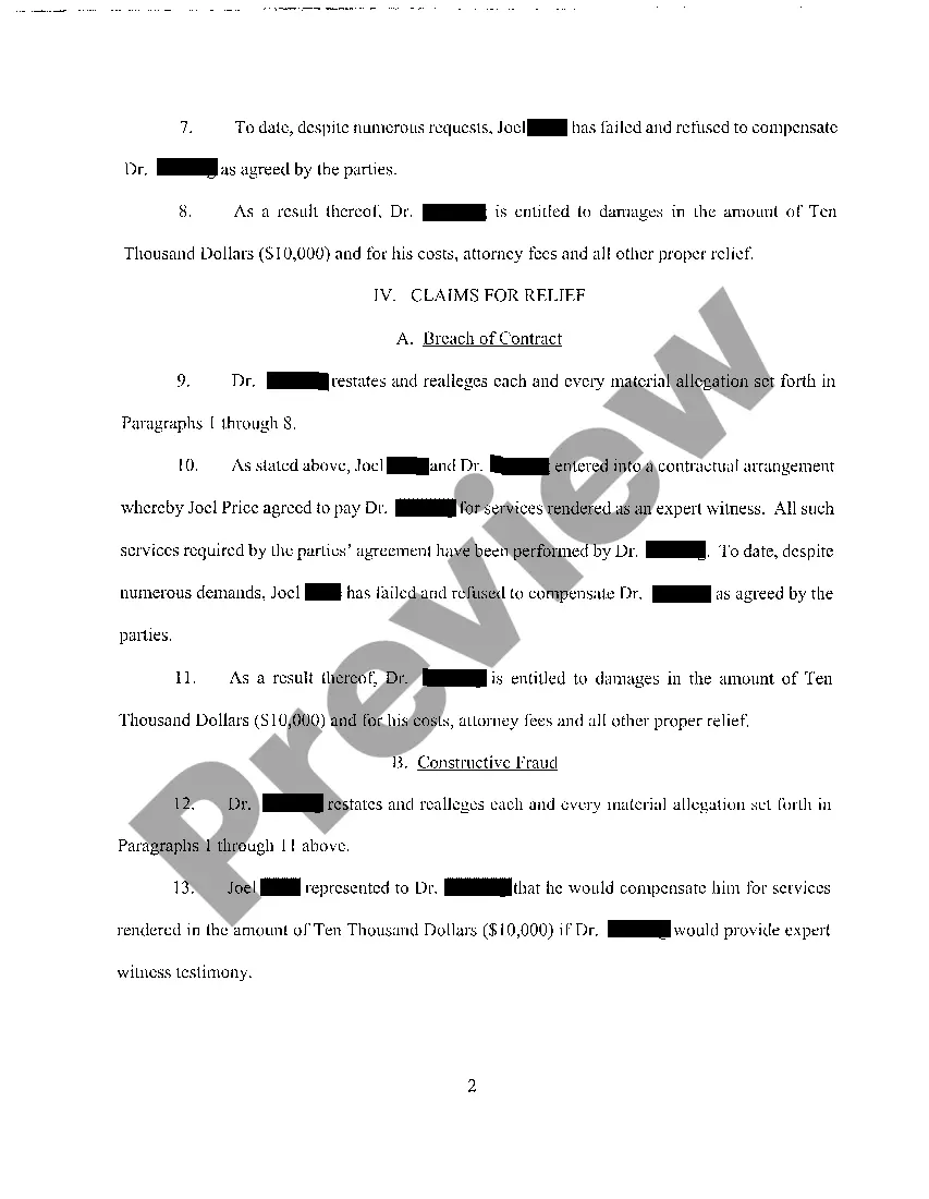 Preview A02 Complaint for Breach of Contract by Expert against Attorney