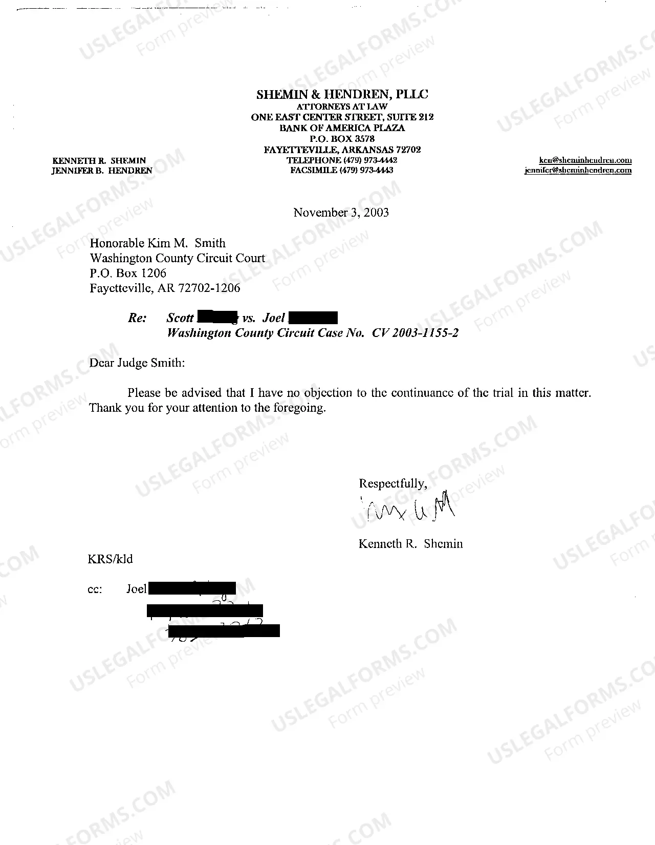 Preview A11 Letter advising counsel that the trial has been reset