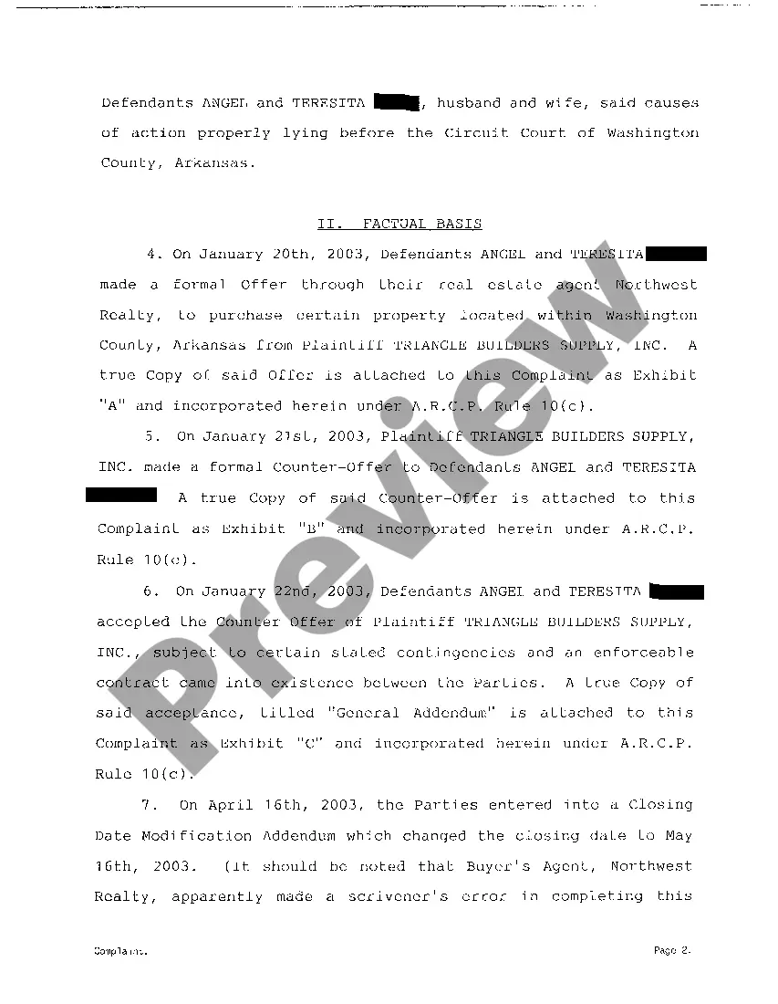 Preview A02 Complaint for Declaratory Judgment and Specific Performance