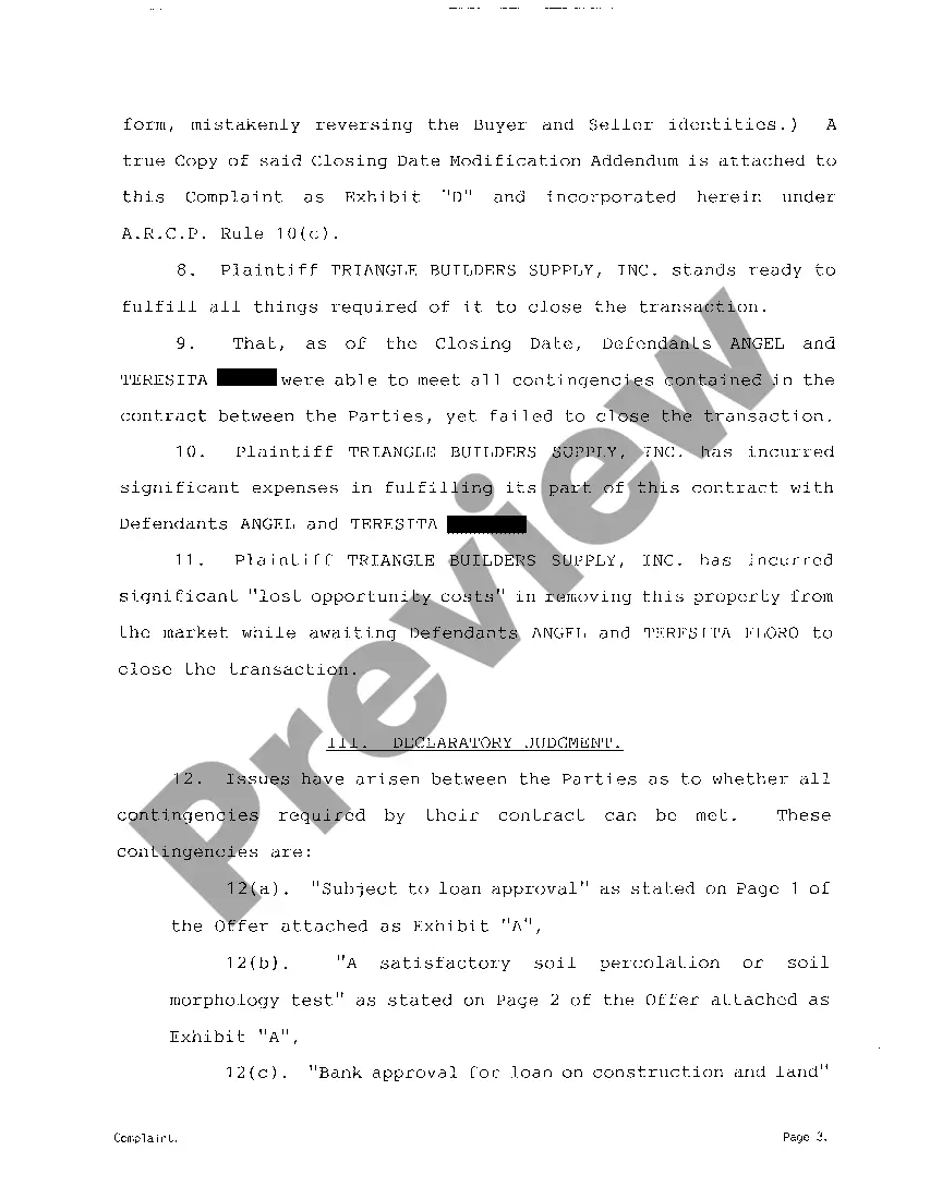 Preview A02 Complaint for Declaratory Judgment and Specific Performance