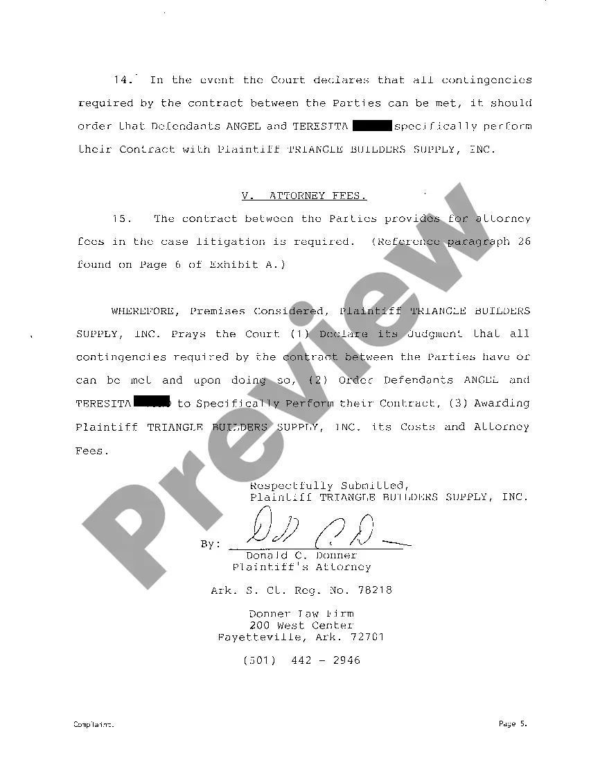 Preview A02 Complaint for Declaratory Judgment and Specific Performance