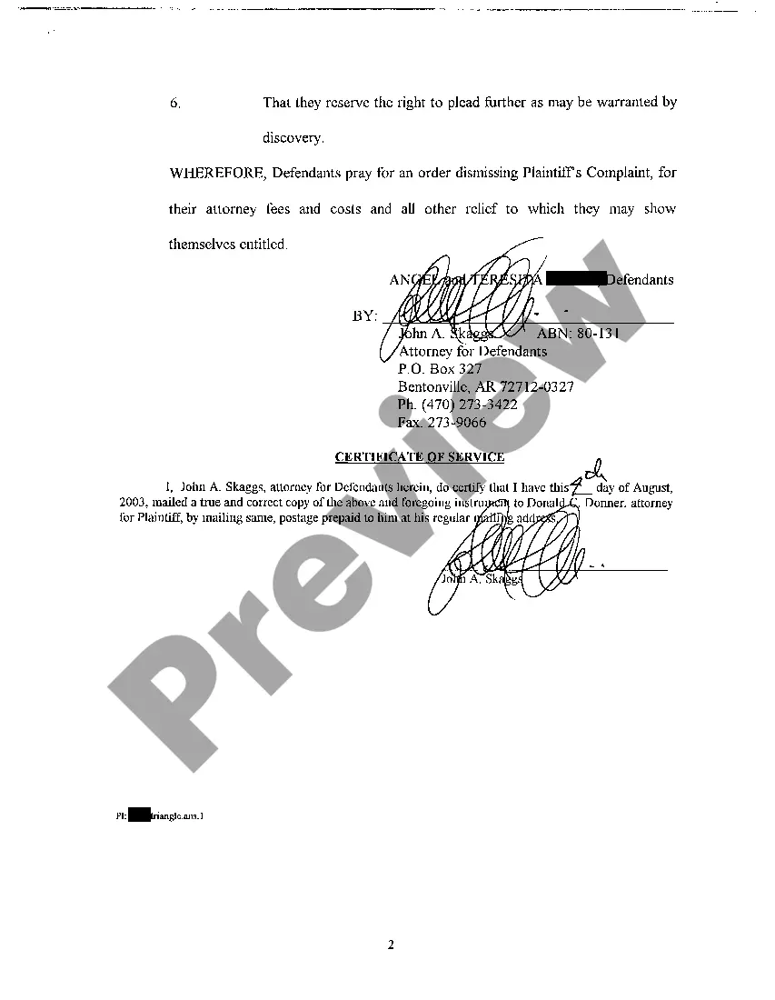 Preview A04 Answer to Complaint for Declaratory Judgment and Specific Performance