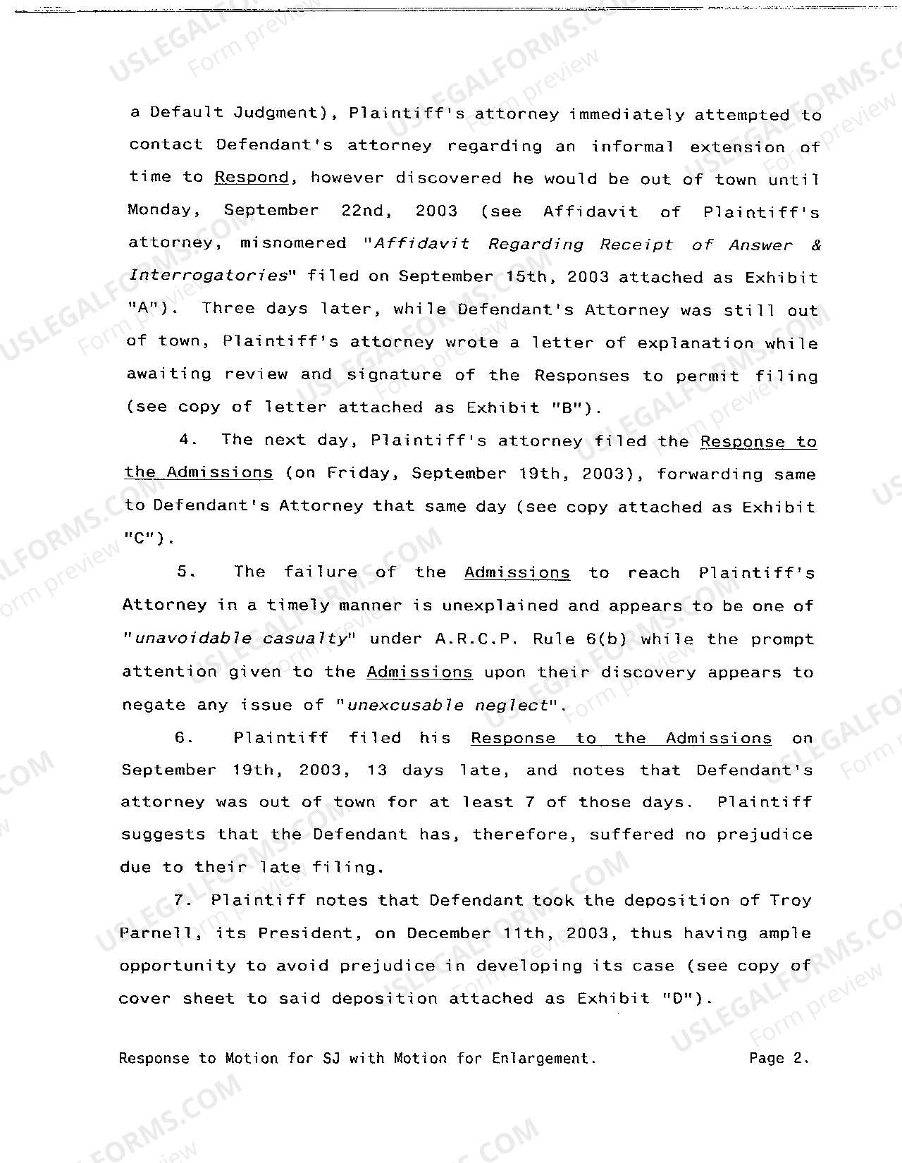 Arkansas Response to Defendant's Motion for Summary Judgment with