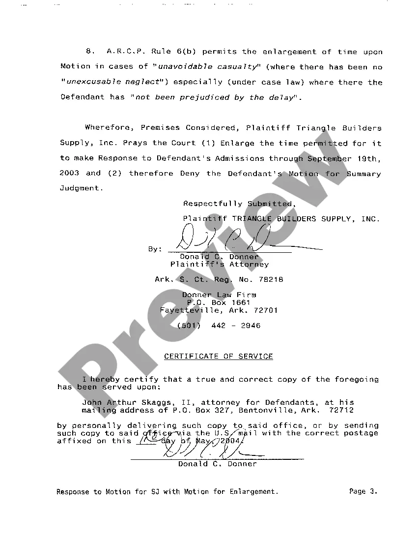 Preview A18 Response to Defendant's Motion for Summary Judgment with Plaintiff's Motion for Enlargement of Time to Answer Admissions