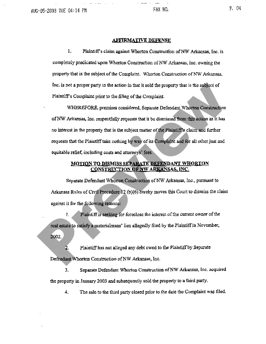 Preview A05 Answer to Complaint on a Materialman's Lien