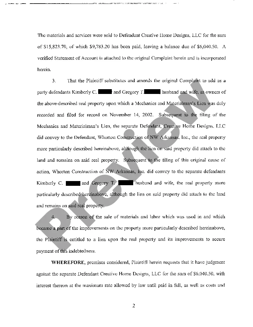 Preview A07 Substituted and Amended Complaint on Materialman's Lien