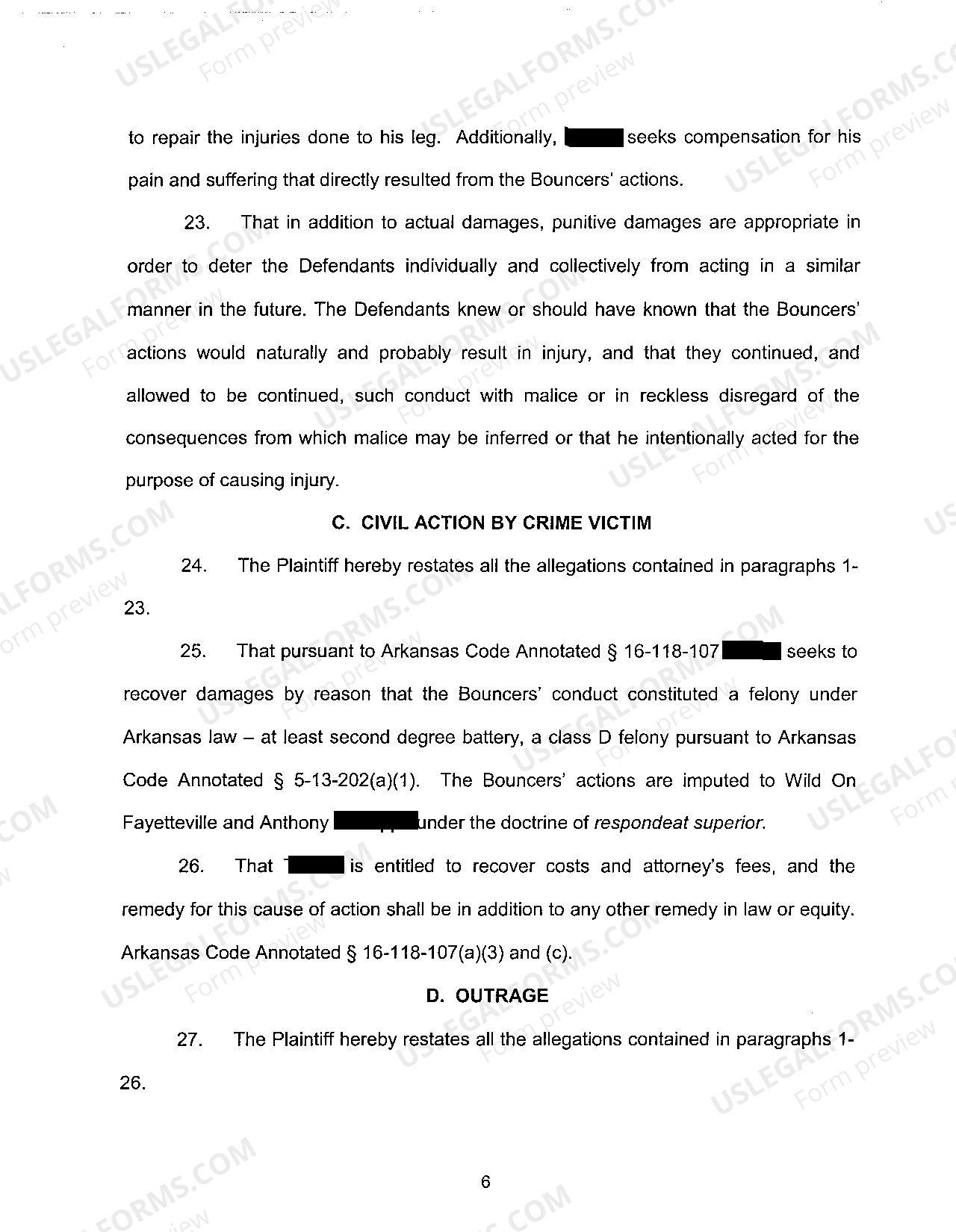 Arkansas Complaint for Negligence US Legal Forms