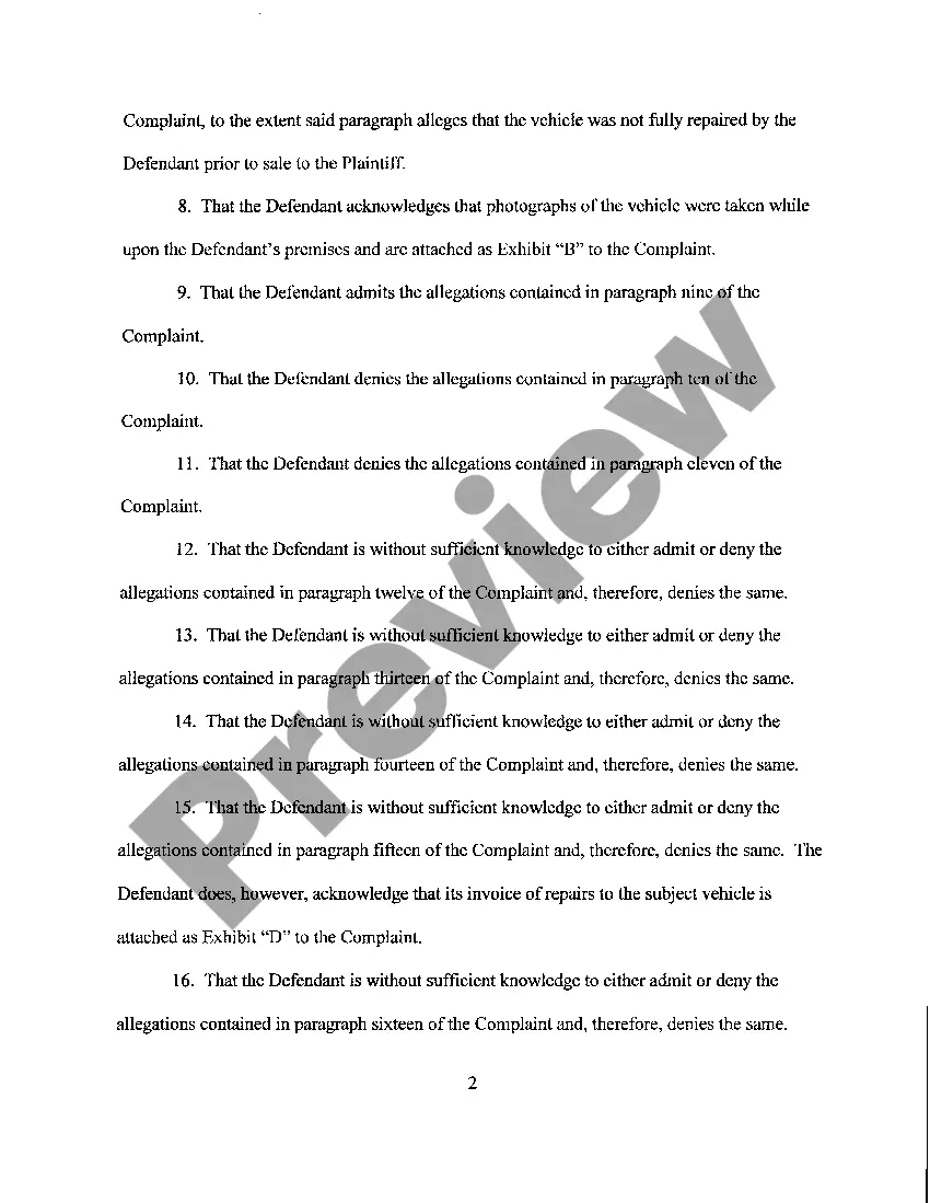 Preview A04 Answer to Complaint for Fraud, Breach of Contract and Violation of The Arkansas Motor Vehicle Commission Act