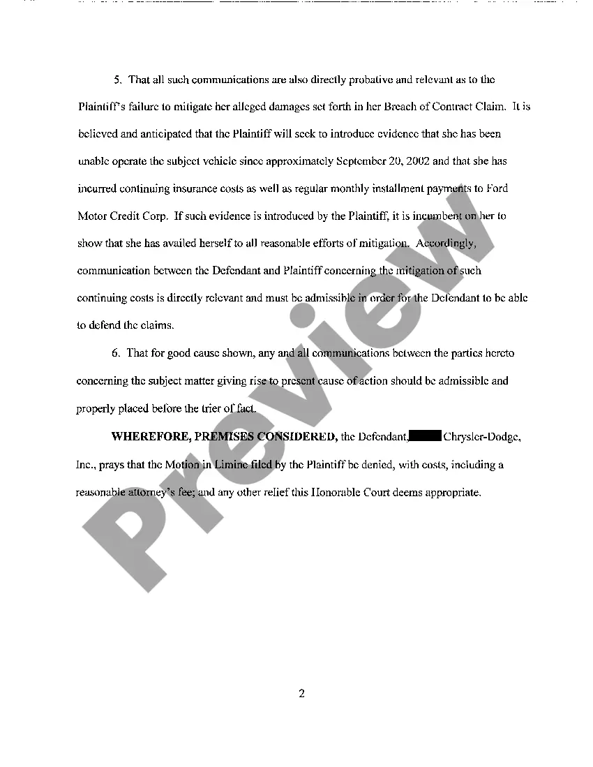 Preview A15 Defendant's Response to Motion in Limine Regarding Compromise and Offers to Compromise