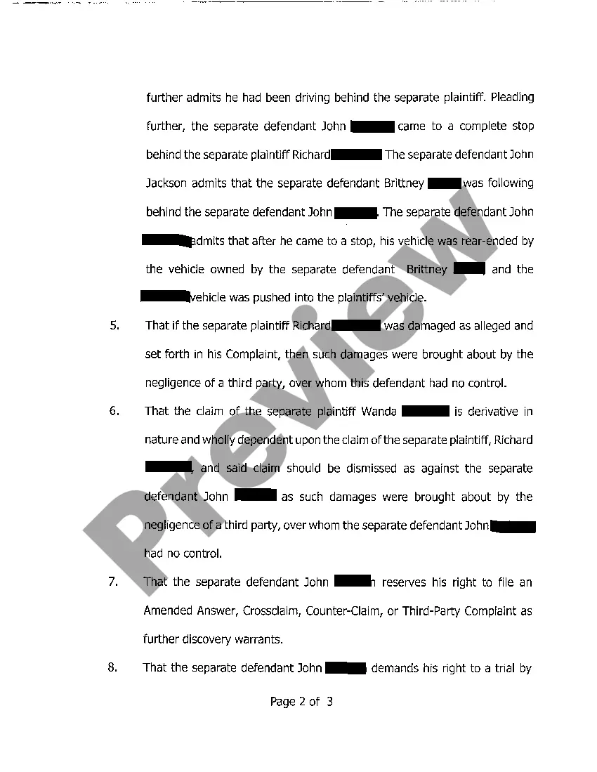 Preview A03 Answer to Complaint for Motor Vehicle Negligence