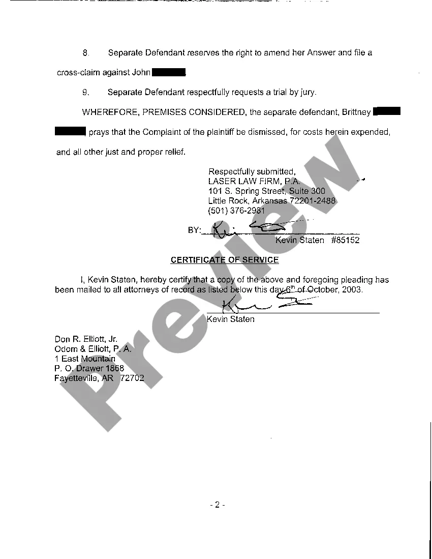 Preview A04 Answer to Complaint for Motor Vehicle Negligence