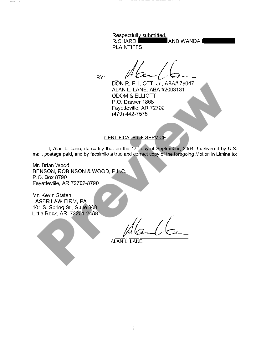 Arkansas Brief in Support of Plaintiff's Motion in Limine US Legal Forms