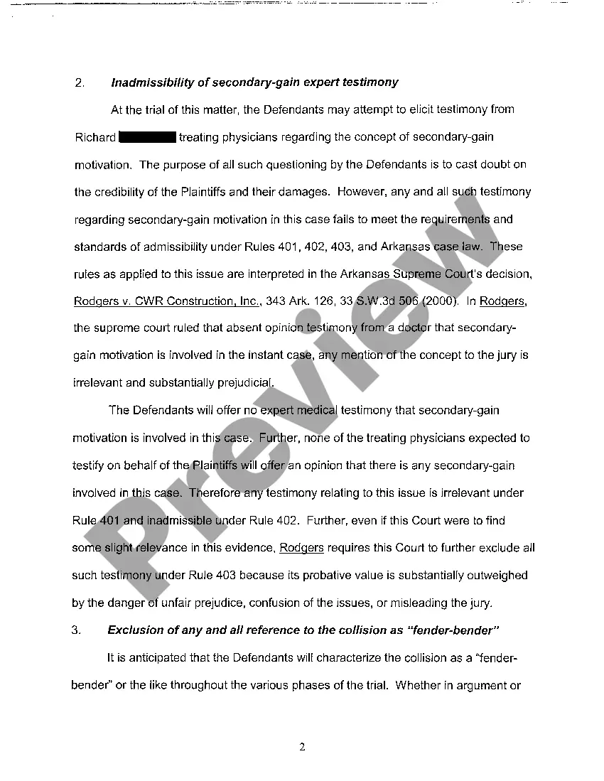 Preview A10 Brief in Support of Plaintiff's Motion in Limine