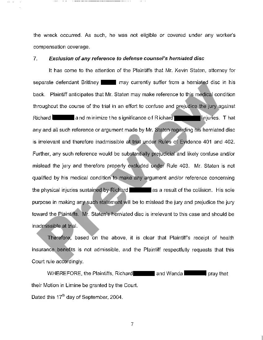 Preview A10 Brief in Support of Plaintiff's Motion in Limine