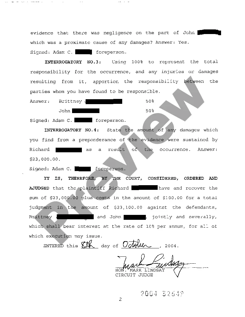 Preview A13 Judgment on Complaint for Motor Vehicle Negligence