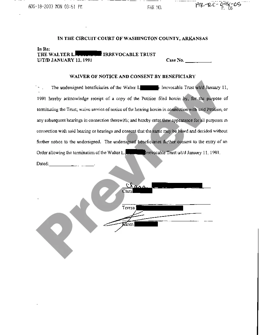 Preview A05 Waiver of Notice and Consent by Beneficiary