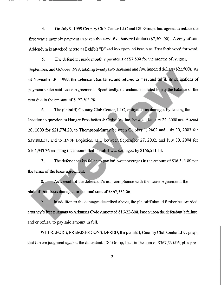 Preview A02 Complaint for Breach of Lease