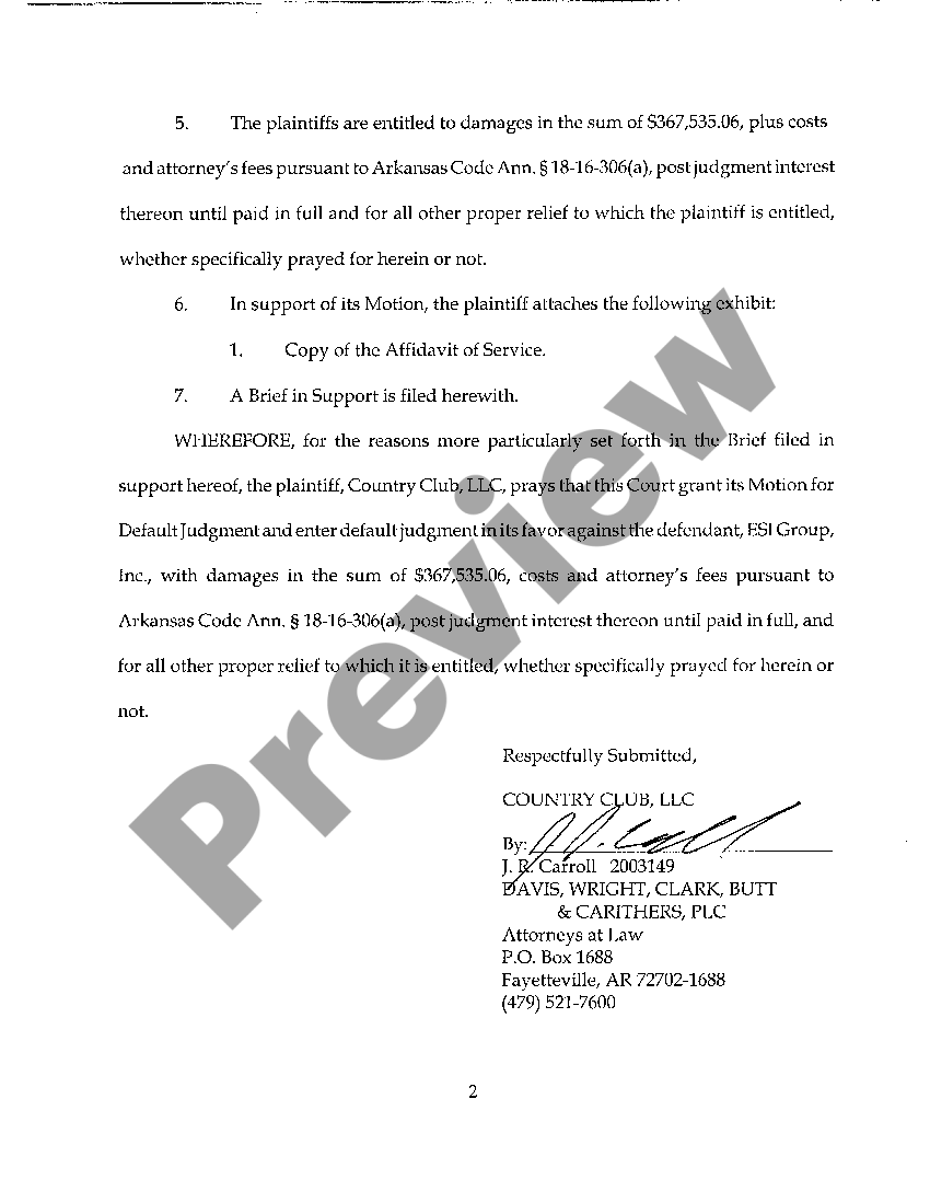 Little Rock Arkansas Motion for Default Judgment US Legal Forms