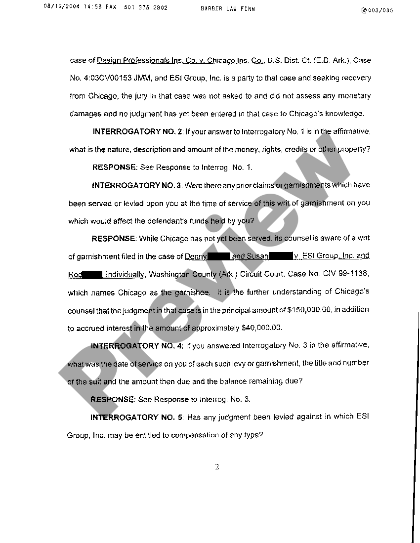 Little Rock Arkansas Response to Amended Writ of Garnishment US Legal