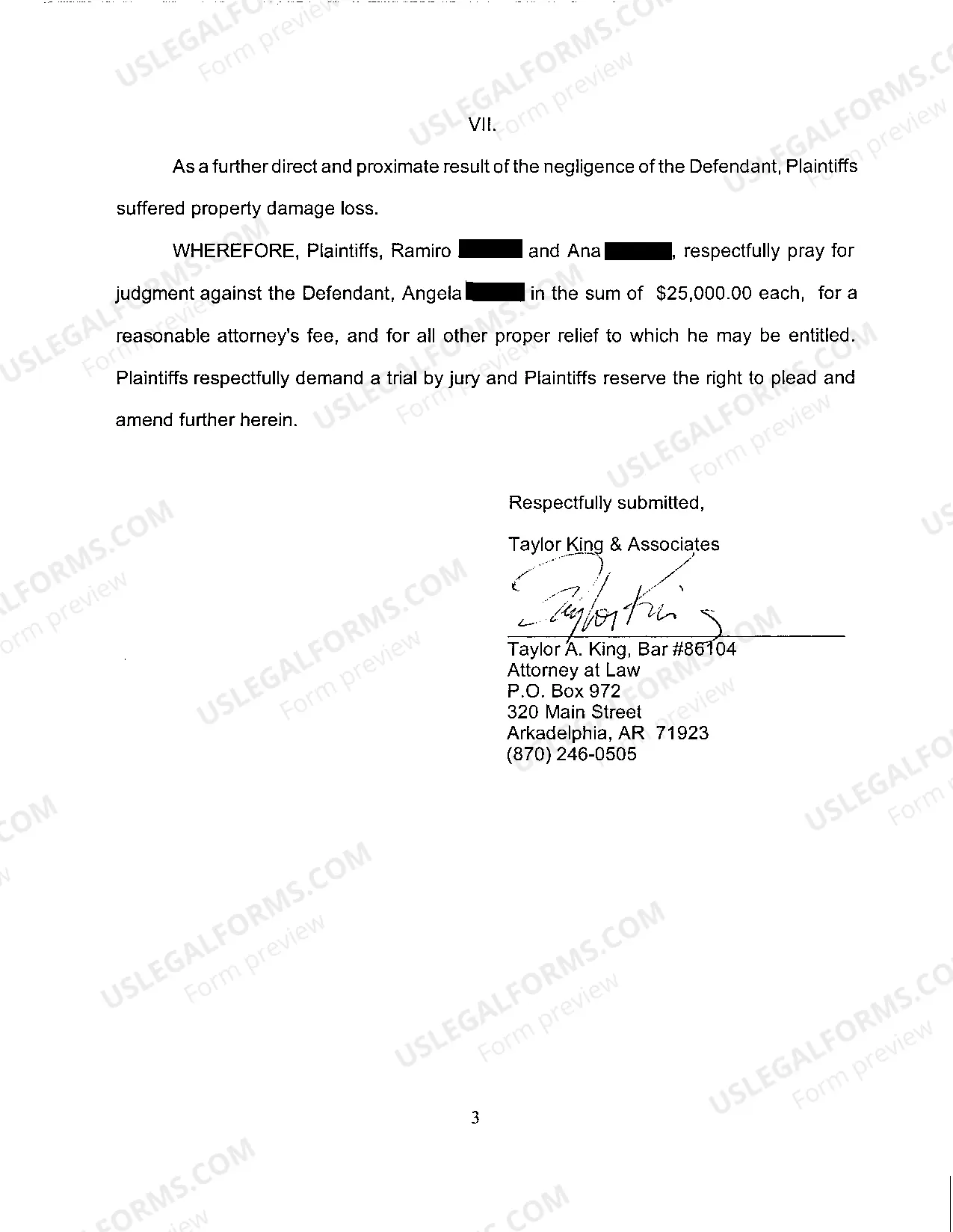 Preview A02 Complaint for Motor Vehicle Negligence