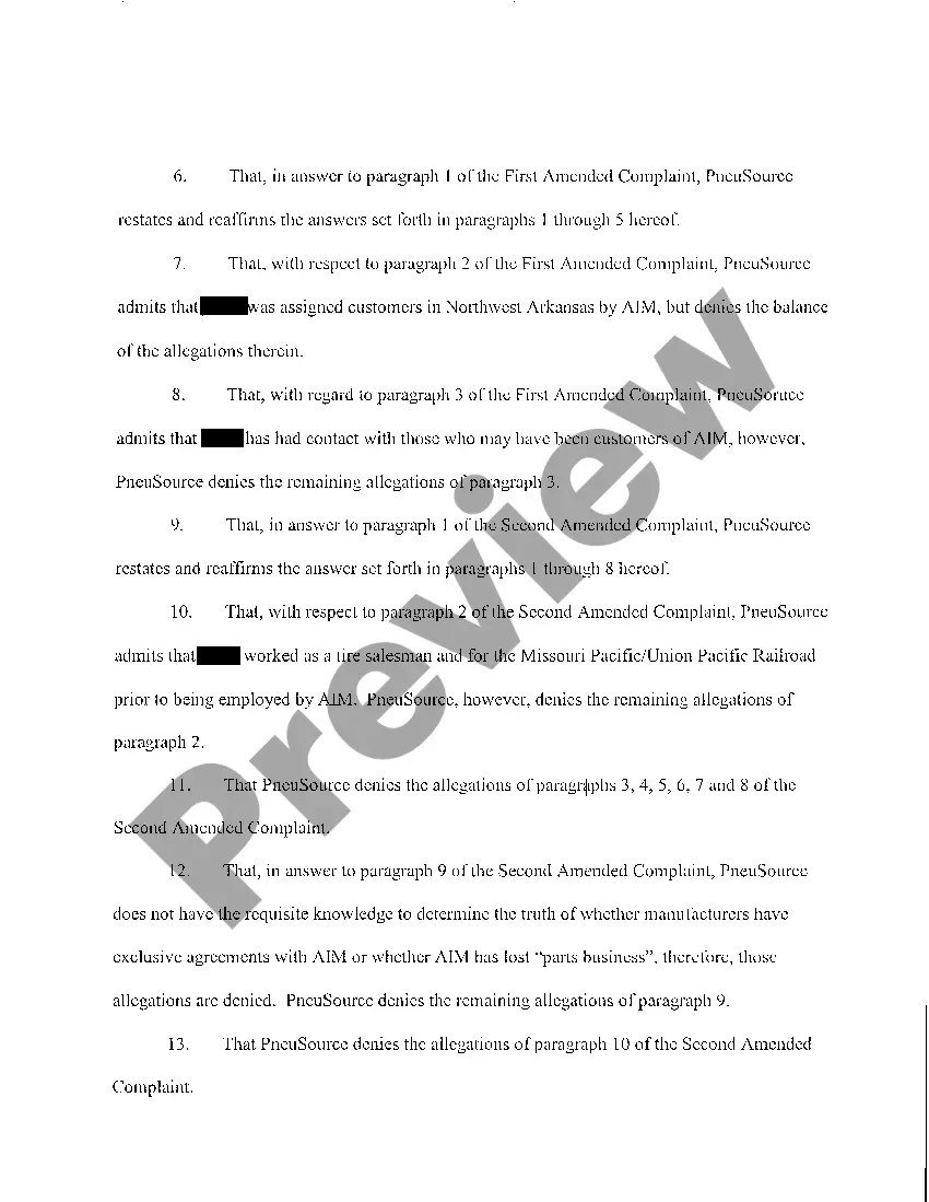 Preview A20 Answer of Separate Defendant to Complaint for Injunctive Relief and Damages