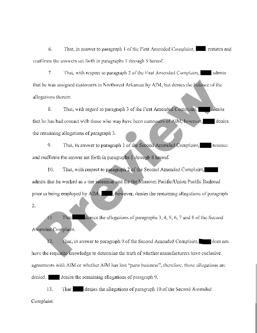 Preview A21 Answer of Separate Defendant to Complaint for Injunctive Relief and Damages