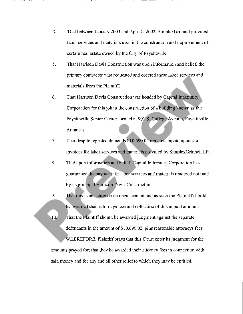 Preview A02 Complaint for Collection of Debt on an Open Account