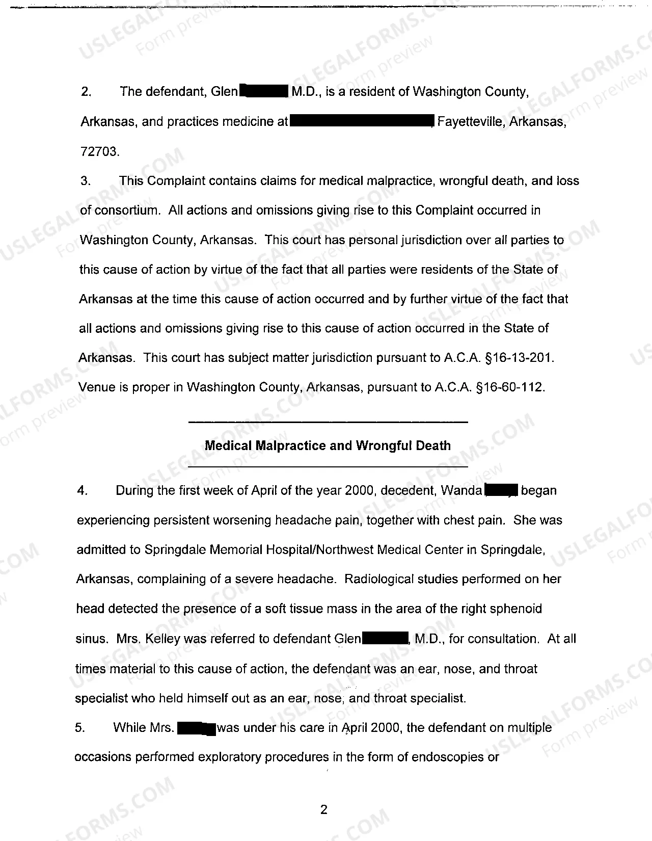 Preview A02 Complaint for Medical Negligence and Wrongful Death