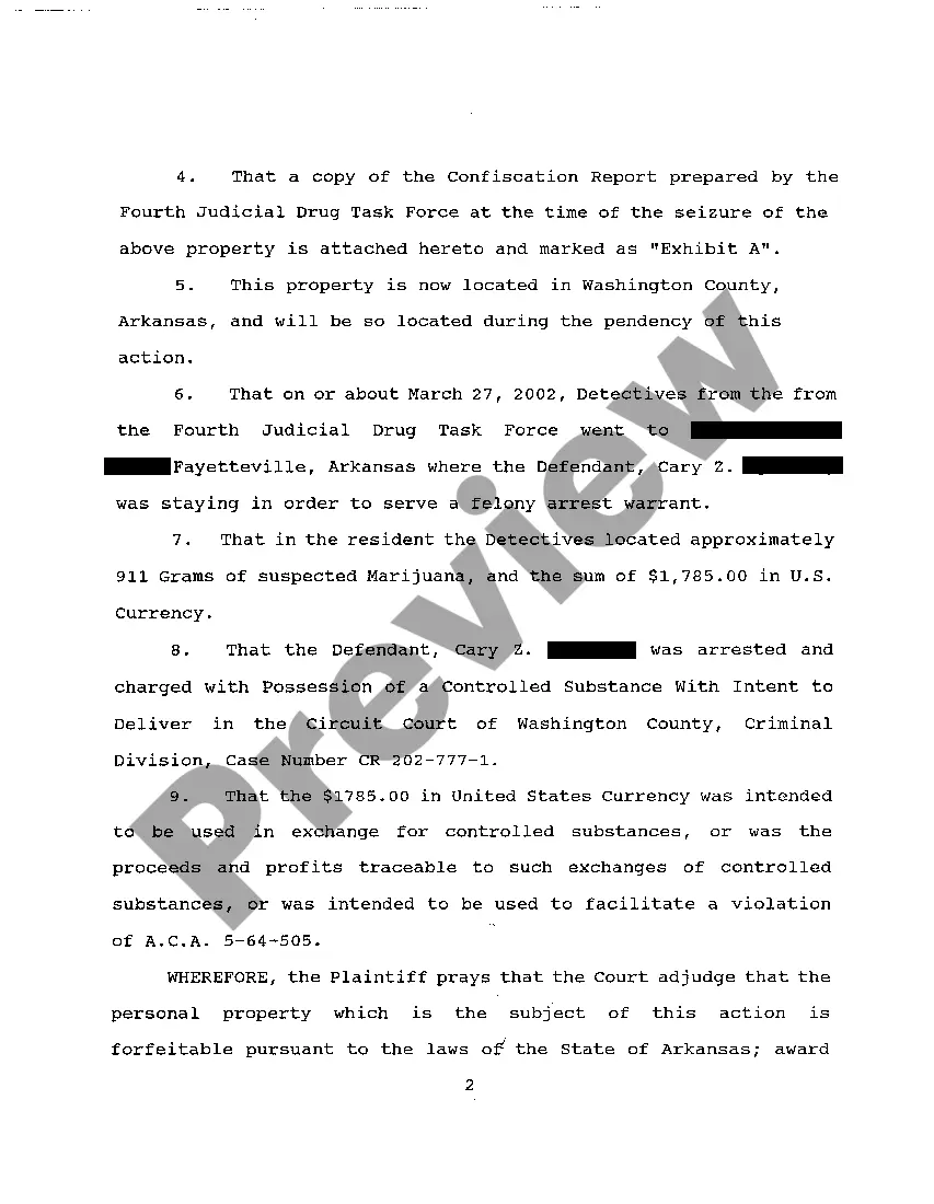 Get A02 In Rem Complaint for Forfeiture of Seized Items Preview A02 In Rem Complaint for Forfeiture of Seized Items