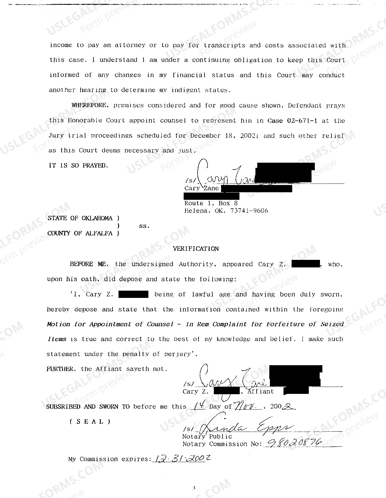 Preview A09 Defendant's Motion for Appointment of Counsel In Re Complaint for Forfeiture of Seized Items