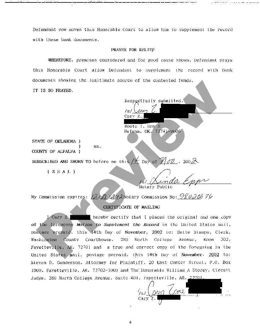 Preview A10 Defendant's Motion to Supplement the Record In Re Complaint for Forfeiture of Seized Items