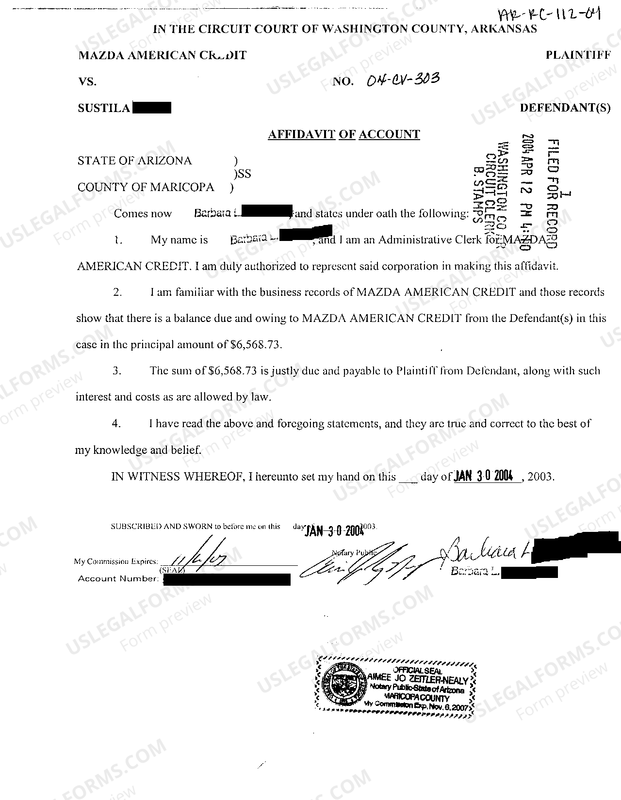 Arkansas Affidavit of Account Arkansas Affidavit Of Repossession US Legal Forms