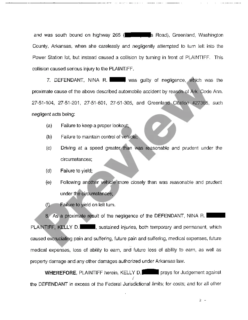 Preview A05 Plaintiff's Second Amended and Substituted Complaint for Motor Vehicle Negligence