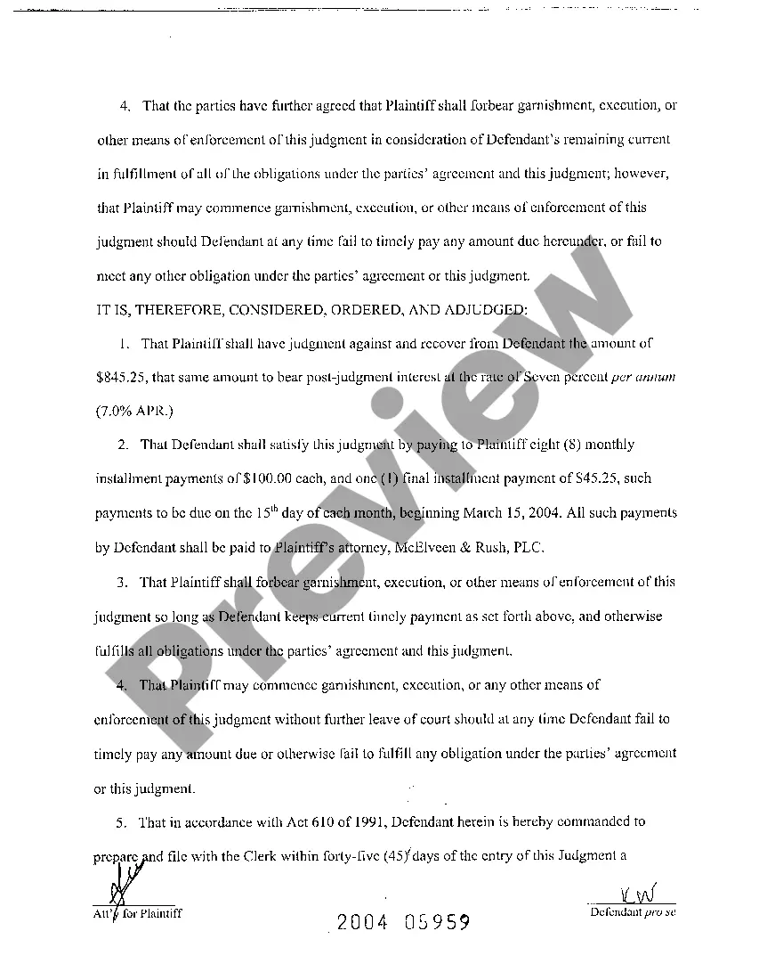 Preview A09 Consent Judgment on Complaint for Unlawful Detainer and for Damages