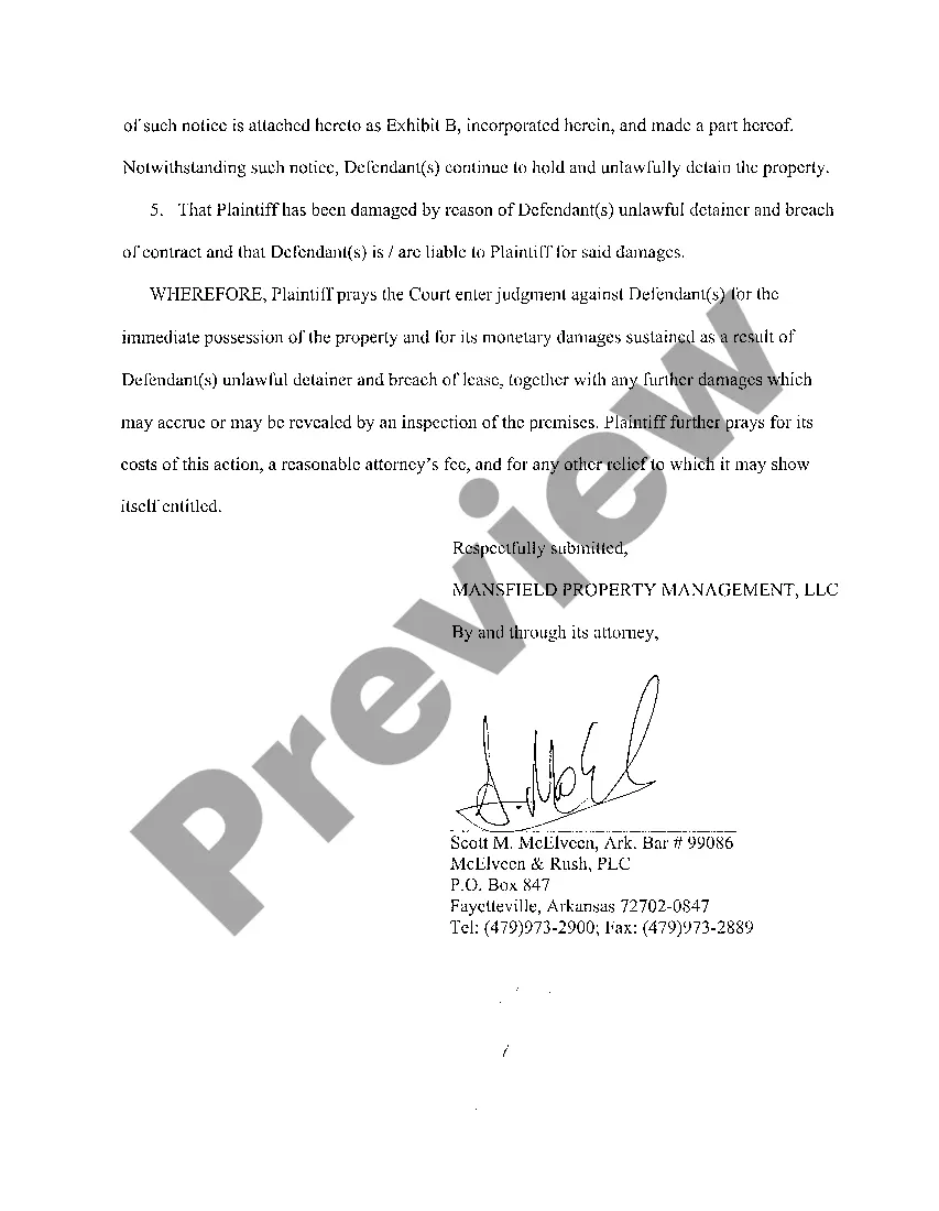 Preview A02 Complaint in Unlawful Detainer and for Damages